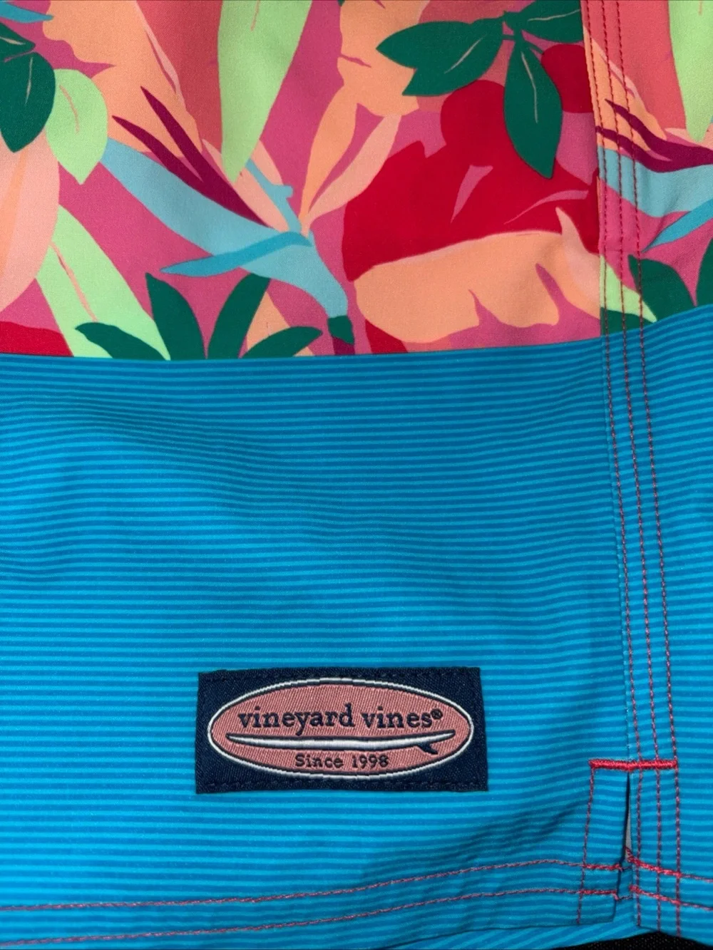 Vineyard Vines Men's Colorblock Tropical Swim Shorts - Red, Multi, Blue